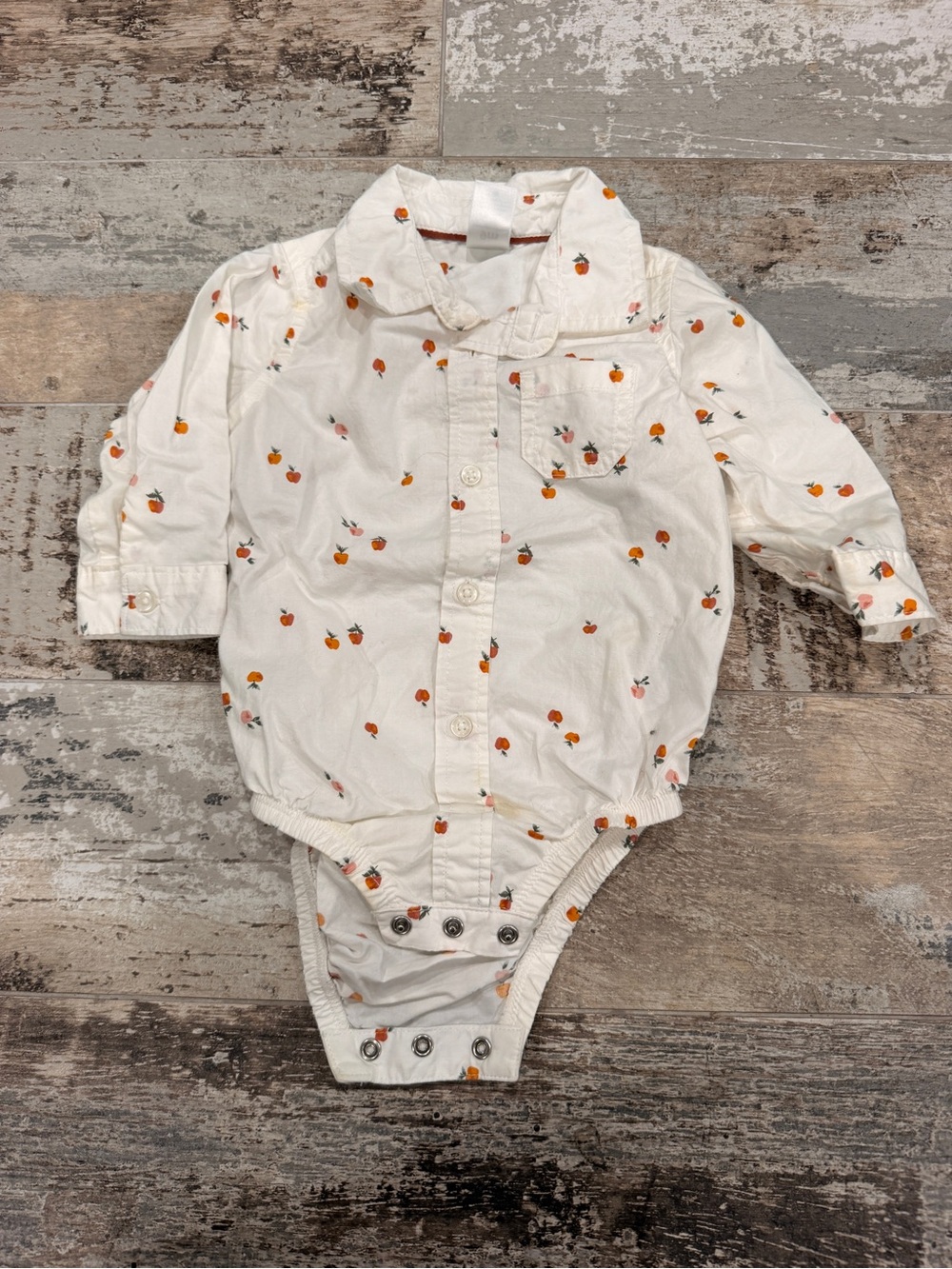 Carter's White Long-Sleeve Collared Shirt Bodysuit with Apple Fruit Print